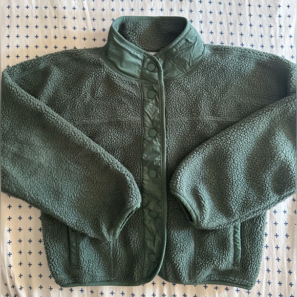 Forest green snap up teddy fleece sweater - Picture 3 of 6